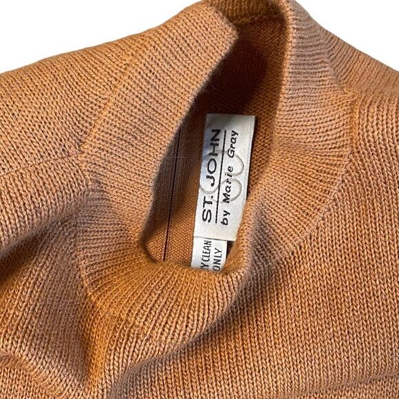 Vintage St. John by Marie Gray Camel Knit Mock Neck Sweater Dress Size 8 - Picture 3 of 8